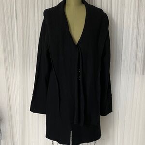 Alison Sheri Elegant Black Women's Boiled Wool Sweater Wide Collar Details XL